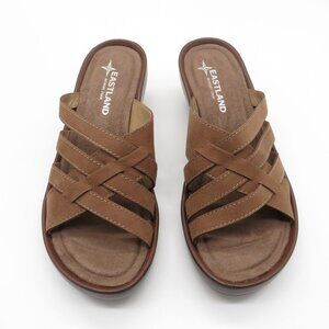 Eastland Women's Brown Poppy Wedge Sandals Slip-On Size 6 Memory Foam NEW